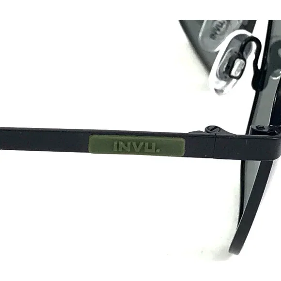 INVU. Sunglasses 314-C3 Shiny Black Rectangle Frames with Green Polarized Lenses